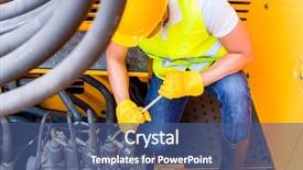  Presentation with motor - Slide set featuring mechanic repairing construction or mining background and a ocean colored foreground