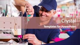  Presentation with sewing machine - Amazing slides having mechanic repairing industrial sewing machine backdrop and a coral colored foreground