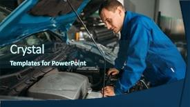  Presentation with motor engine - Colorful theme enhanced with mechanic repairs car engine motor backdrop and a ocean colored foreground