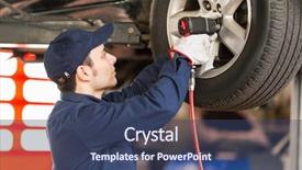  Presentation with wheel axle - Cool new slide deck with mechanic replacing a wheel backdrop and a ocean colored foreground