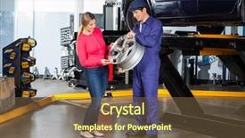  Presentation with alloy - Cool new presentation theme with mechanic showing alloy to customer backdrop and a tawny brown colored foreground