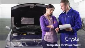  Presentation with mechanic - Cool new theme with mechanic showing the quotation to a client in a garage backdrop and a navy blue colored foreground