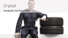  Presentation with tires - Beautiful PPT layouts featuring mechanic-sitting-on-a-panel backdrop and a white colored foreground
