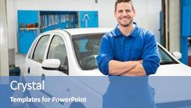  Presentation with mechanic repair - Beautiful presentation featuring mechanic smiling at the camera at the repair garage backdrop and a teal colored foreground