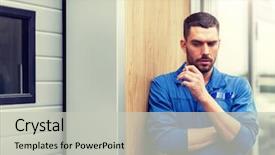  Presentation with mechanic car service repair maintenance - Audience pleasing presentation theme consisting of mechanic smoking cigarette at car backdrop and a light gray colored foreground