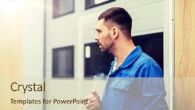  Presentation with mechanic car service repair maintenance - Beautiful PPT layouts featuring mechanic smoking cigarette at car backdrop and a soft green colored foreground
