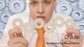  Presentation with gear - Audience pleasing theme consisting of mechanic statistics - businessman and teamwork concept backdrop and a  colored foreground