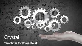  Presentation with mechanic gears - PPT theme featuring mechanic statistics - close up of businessman hand background and a  colored foreground