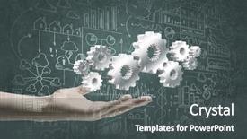  Presentation with mechanic gears - Colorful theme enhanced with mechanic statistics - close up of businessman hand backdrop and a dark gray colored foreground