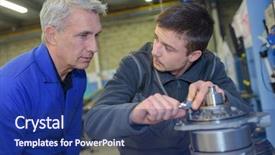  Presentation with intern - Colorful slides enhanced with mechanic teaching an intern backdrop and a ocean colored foreground