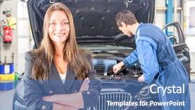  Presentation with maintenance reliability - PPT theme consisting of mechanic tends to the maintenance background and a teal colored foreground