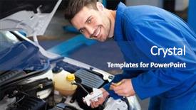  Presentation with mechanic repair - Beautiful PPT layouts featuring mechanic testing oil in car backdrop and a ocean colored foreground