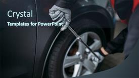  Presentation with tire - Slide set consisting of mechanic-unscrews-the-wheel background and a tawny brown colored foreground