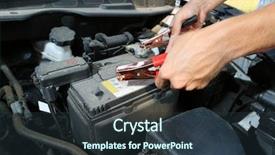  Presentation with battery - PPT theme featuring mechanic uses battery jumper cables background and a tawny brown colored foreground