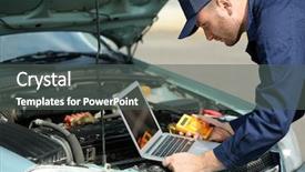  Presentation with mechanic - Slides with mechanic using computer diagnostics while background and a dark gray colored foreground