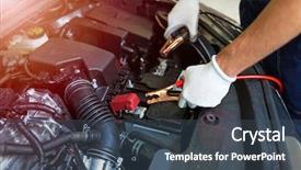  Presentation with cables - Audience pleasing PPT theme consisting of mechanic using jumper cables backdrop and a  colored foreground