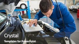  Presentation with mechanic repair - Audience pleasing theme consisting of mechanic using laptop on car backdrop and a dark gray colored foreground