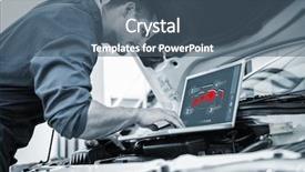  Presentation with car engine - Colorful presentation design enhanced with mechanic using laptop on car backdrop and a ocean colored foreground