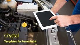  Presentation with mechanic tablet - Audience pleasing slide deck consisting of mechanic using tablet to fix backdrop and a tawny brown colored foreground