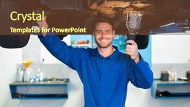  Presentation with garage car - Cool new presentation theme with mechanic using torch to look backdrop and a tawny brown colored foreground