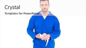  Presentation with mechanic - PPT layouts with mechanic wiping hands with cloth on white background background and a white colored foreground
