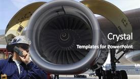  Presentation with airplane engine - Slide set with mechanic with giant jet engine background and a dark gray colored foreground