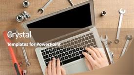  Presentation with mechanic tools - Cool new PPT layouts with mechanic with laptop and tools backdrop and a coral colored foreground