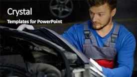  Presentation with mechanic - Colorful PPT layouts enhanced with mechanic with new car headlight backdrop and a black colored foreground