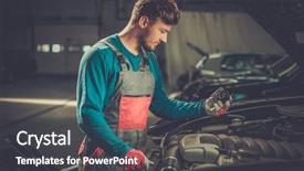  Presentation with cork - Beautiful PPT layouts featuring mechanic with oil filling cork backdrop and a dark gray colored foreground