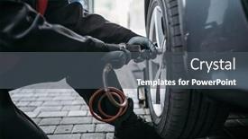  Presentation with mechanic - Cool new presentation design with mechanic-with-pneumatic-wrench-unscrews backdrop and a dark gray colored foreground