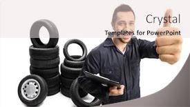  Presentation with tires - Presentation theme consisting of mechanic-with-tires-holding background and a lemonade colored foreground