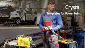  Presentation with welding inspection - Colorful slide set enhanced with mechanic with welding machine backdrop and a  colored foreground