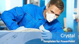 Presentation with mechanic shop - Theme featuring mechanic worker polishing bumper car background and a teal colored foreground