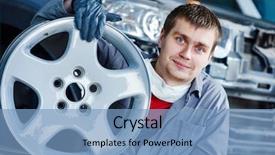  Presentation with alloy - Audience pleasing PPT theme consisting of alloys - repair mechanic worker with light backdrop and a light blue colored foreground