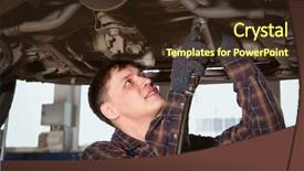  Presentation with auto repair - Presentation having mechanic working in auto repair background and a tawny brown colored foreground
