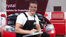 Presentation with auto repair - PPT theme enhanced with fuel stations safety - handsome mechanic working in auto background and a wine colored foreground