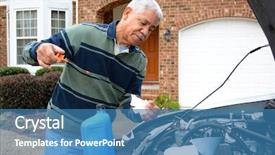  Presentation with mechanic - Amazing slide deck having beautiful young woman dressed in bright sportswear doing core exercise indoors yogi girl working out in grunge interior with blue wall standing in side plank with crossed legs full length backdrop and a gray colored foreground