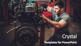  Presentation with restoration - Presentation having mechanic working on classic car background and a dark gray colored foreground