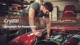  Presentation with restoration - Beautiful PPT theme featuring mechanic working on classic car backdrop and a tawny brown colored foreground