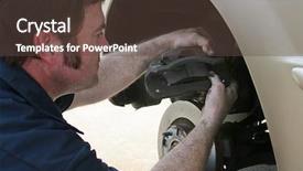  Presentation with brake - Slide deck enhanced with mechanic working on disc brakes background and a tawny brown colored foreground