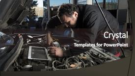  Presentation with old car - Slide deck featuring mechanic working on old car background and a  colored foreground