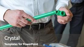  Presentation with pipes - PPT layouts featuring mechanic working with pipes at workroom background and a dark gray colored foreground