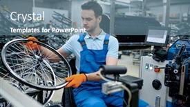  Presentation with mechanic - Cool new slide deck with mechanic-works-with-bicycle-wheel backdrop and a seafoam green colored foreground