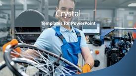  Presentation with bicycle - Presentation design consisting of mechanic-works-with-bicycle-wheel background and a gray colored foreground