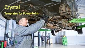  Presentation with mechanic repair - Slide set featuring mechanic works with car suspension background and a  colored foreground