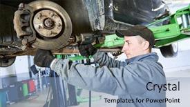  Presentation with auto repair - Beautiful slide deck featuring mechanic works with car suspension backdrop and a  colored foreground