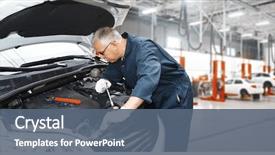  Presentation with auto repair - Slide set with mechanical - car mechanic in uniform auto background and a ocean colored foreground