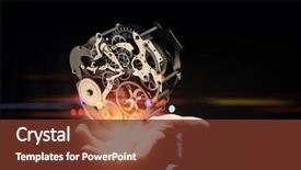  Presentation with mechanism - Slides enhanced with mechanical - cogwheel mechanism in hand mixed background and a tawny brown colored foreground