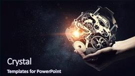  Presentation with mechanism - Beautiful PPT theme featuring mechanical - cogwheel mechanism in hand mixed backdrop and a wine colored foreground