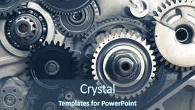  Presentation with mechanical gear - Audience pleasing PPT theme consisting of mechanical - engine gear wheels closeup view backdrop and a ocean colored foreground